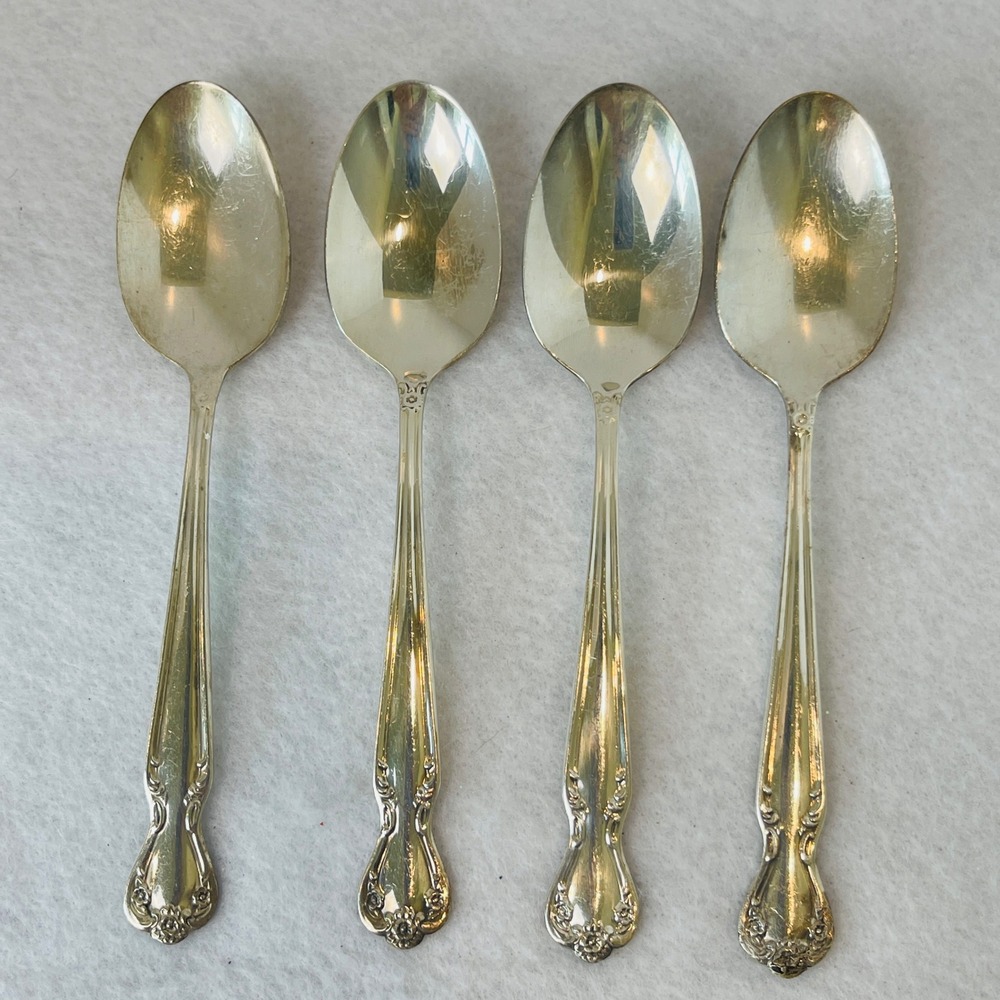Rogers Brothers Silver Plate Teaspoons Set of 4 Vintage IS Floral Flatware